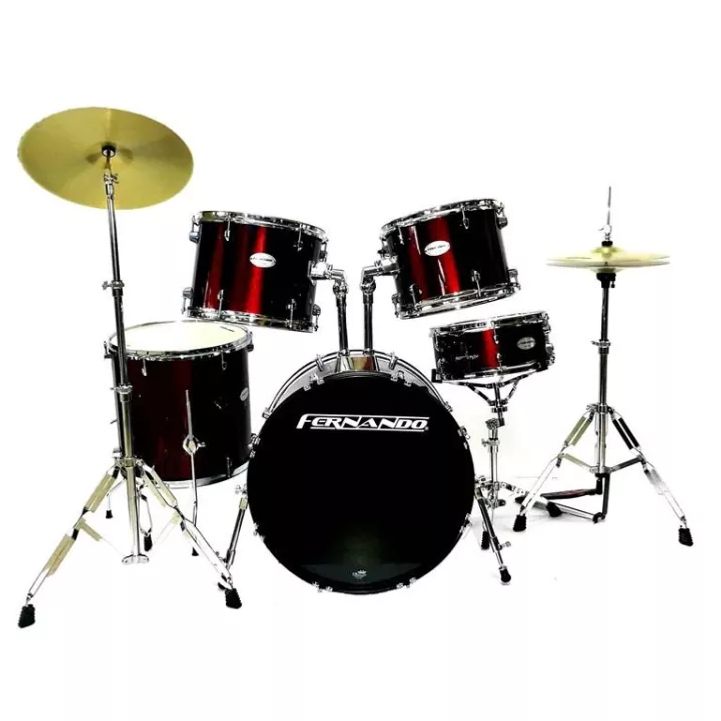 [CLEARANCE] Fernando 5-Piece Complete Drum Kit with Cymbals Stands and Accessories (Black, Silver, Wine Red, Blue) | JBP1765