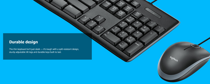 Logitech MK200 Media Wired Full-sized Keyboard with Spill-Resistant Design, 8 Multiple Hot Keys, and Optical Mouse Combo (Black)