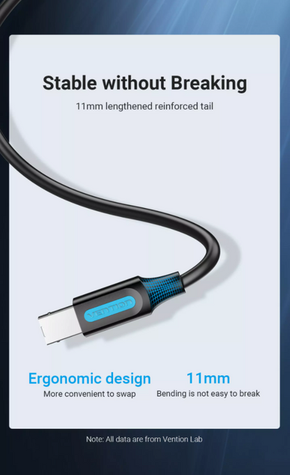 Vention USB 2.0 A Male to B Male 480Mbps Printer Cable (COQ) Black 3M