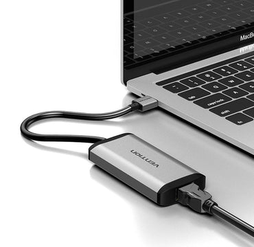 [CLEARANCE] Vention 3-Port USB 3.0 to USB 3.0X*3/Gigabit Ethernet Hub Adapter 5Gbps Tinned Copper (CKB) 0.1M Gray Metal Type