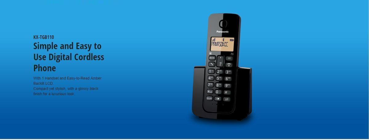 Panasonic KX-TGB110 Wireless Cordless Telephone Landline With Backlight, 50 Phonebook Stations, 100 Hours Standby Time