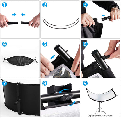 Pxel RFU18X6 U-Shape Curved Light Reflector Adjustable Lighting Diffuser Kit for Photography Photo Portrait Studio Lighting