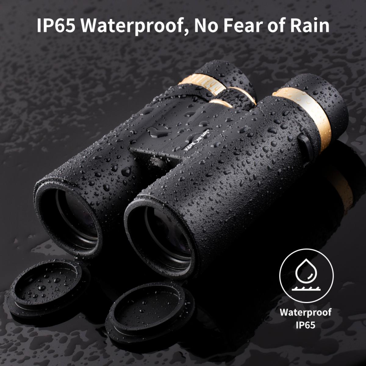 K&F Concept 12x42 Binoculars IP65 Waterproof Fogproof with 20mm Large View Eyepiece and Smartphone Holder for Phone Viewing