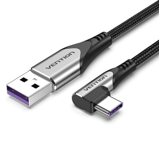 Vention USB 2.0 to 90 Degree Angled Type C Male 5A Fast Charging Cable Aluminum Alloy Cord for Android Smartphones (0.5m, 1m, 1.5m, 2m) | COGH