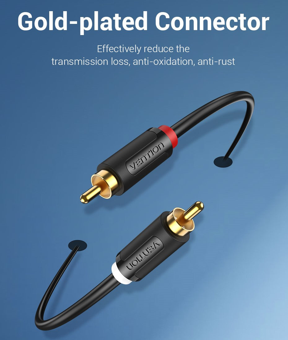 Vention 2 Male to 2 Male RCA Round Cable (BCM) Audio RCA Cord for TV, Speakers, Computers, CD Players ( Available in Different Lengths )