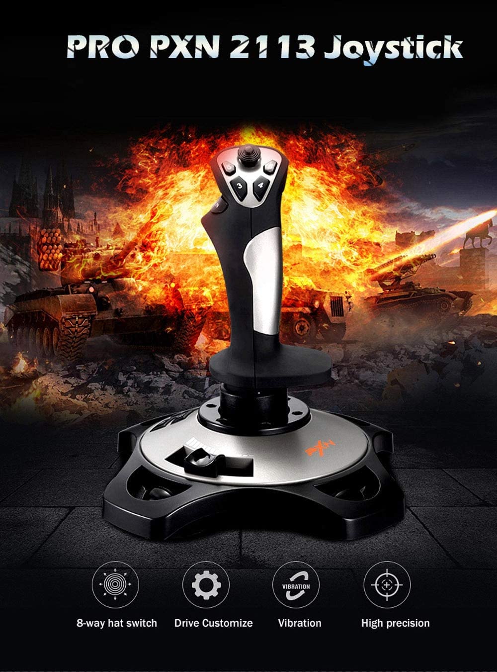 PXN Pro 2113 Wired 4 Axles Flying Game Arcade Joystick Controller Professional Gaming Simulator with Keyboard Mapping