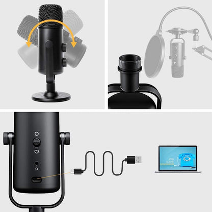 [CLEARANCE] Maono AU-903 903 Computer Microphone Podcast USB Condenser Mic with Switchable Polar Patterns & Mute Button, Zero-Latency Monitoring, Plug and Play for Recording, YouTube, Podcast, Gaming, Skype, Videos