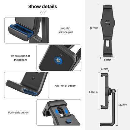 Ulanzi ST-20 20 Plastic Tablet Clamp Holder 22cm Stretchable Range with Horizontal / Vertical Shooting 360 Rotation 2 Cold Shoes Quick Plate