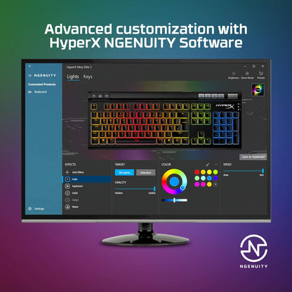 [CLEARANCE] HyperX HKBE2X-1X-US/G Alloy Elite 2 Mechanical Gaming Keyboard ABS Pudding Keycaps, Media Controls, RGB LED Backlit Linear Switch, HyperX Red