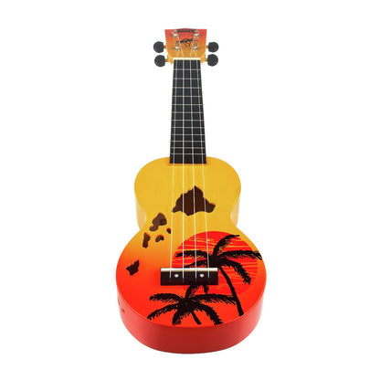 Mahalo Hawaii Series Soprano Acoustic Ukulele 4 String Guitar with 12 Frets, NuBone XB Bridge Saddles Cute Tropical Beach (Green, Orange)