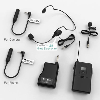 Fifine K037B Wireless Microphone System Set with Headset, Lavalier Lapel Mics, Beltpack Transmitter and Receiver for Teaching, Preaching, Public Speaking