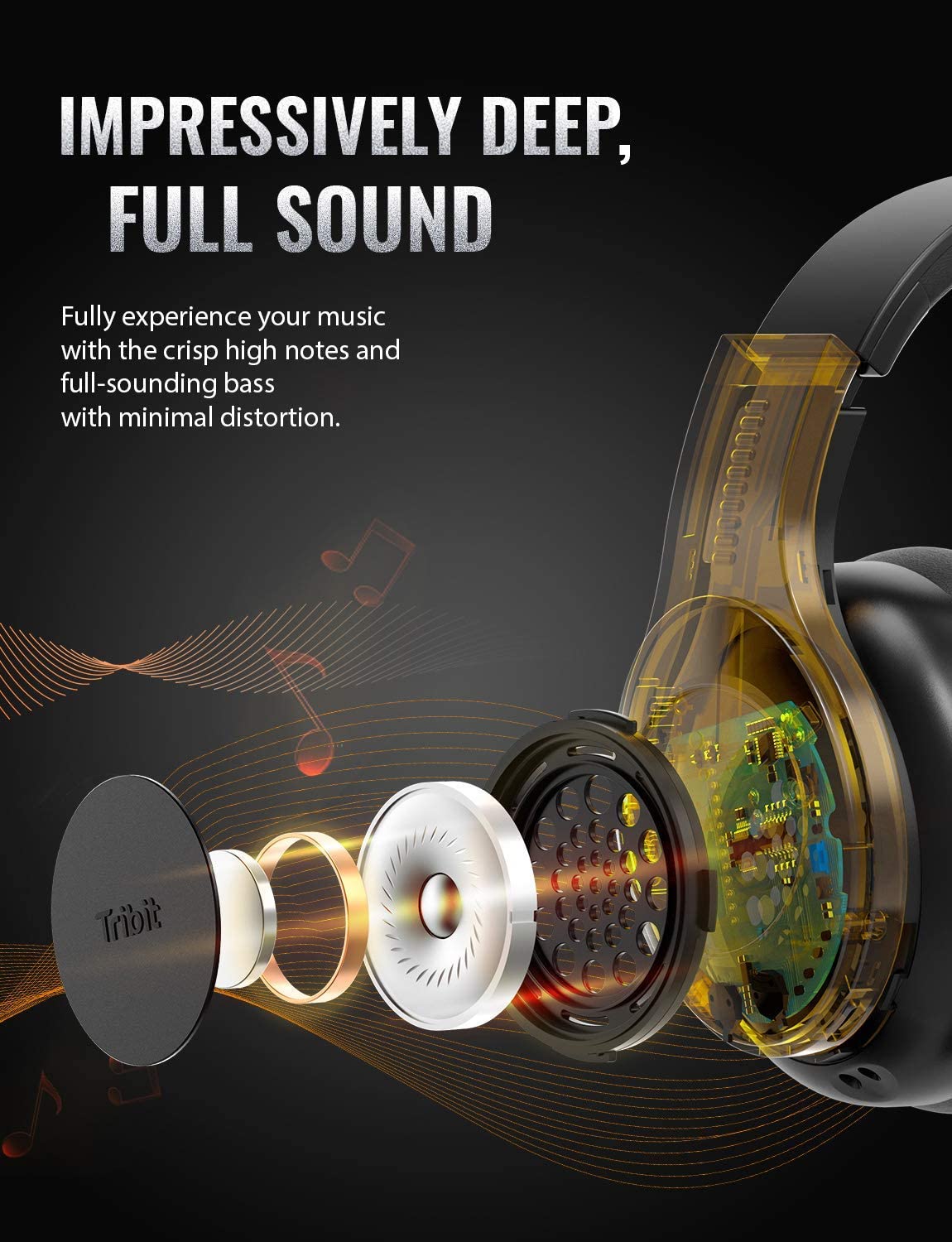 Tribit QuietPlus Wireless Headphones Bluetooth 5.0 Over Ear Foldable with Microphone Memory Padding Noise Cancelling 30h Playtime Hi-Fi Stereo Sound BTH100