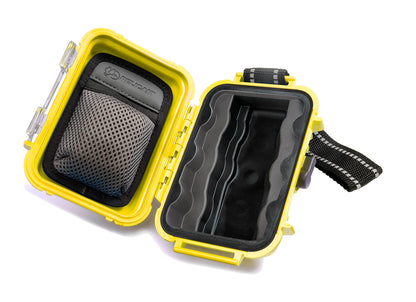Pelican i1010 Waterproof Case Crushproof Hard Casing with Rubber Liner, Lid Organizer, External Headphone Jack for MP3 Players Earphones (Yellow)