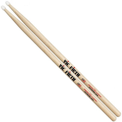 Vic Firth American Classic Extreme 5A Hickory Wood Tear Drop Tip Drumsticks (Pair) Drum Sticks for Drums and Percussion (Wood, Nylon Tips)