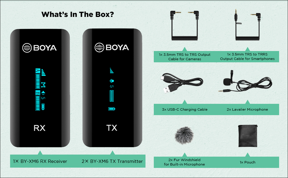 Boya by-XM6 S2 2.4GHz Dual Wireless Lavalier Microphone System Kit  with up to 7hours Runtime and 100m Operating Range for Live, YouTube, Vlogging and Interview