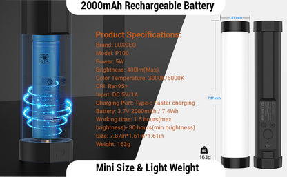 Luxceo P100 Magnetic RGB Video Light with up 6000k Color with Remote Control Temperature