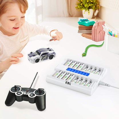 EBL TB-6178 16-Bay Smart Battery Charger with LCD Status Display, Independently Controlled Fast Charging Slots, and Built-In Overcharging Protection for AA AAA NiMH Rechargeable Batteries
