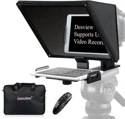 Desview / Bestview T12 12" Universal Teleprompter with Horizontal / Vertical Shooting, Bluetooth Remote Control, and Mobile App Support for Smartphone, Tablet, DSLR Camera Portable for Youtube Interview Studio
