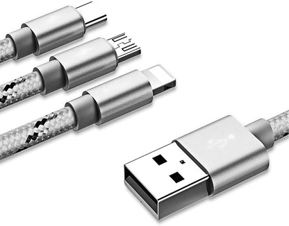 Yoobao 1.2m Multi Charger 3 in 1 Cable with Type C, Micro, Lightning Interface for Android, iPhone, Smartphones (Grey) | YB-453