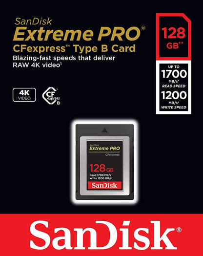 SanDisk Extreme PRO 512GB 256GB 128GB 64GB CFExpress Type B XQD Memory Card with Max 1700MB/s Read / 1400MB/s Write Speeds, RAW 4K Video Capture and RescuePRO Deluxe Support