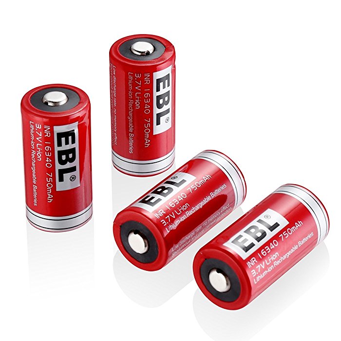 EBL 16340 RCR123A Li-ion Battery 750 mAh, 3.7V, 4pcs/set