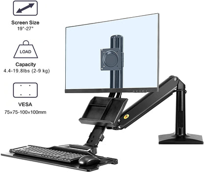[CLEARANCE] NB North Bayou NB35 19"- 27" with 9Kg Max Payload Sit and Stand Workstation VESA Monitor Desk Mount, Keyboard Tray and Gas Strut Full Motion Swivel Arm for LCD LED TV Television