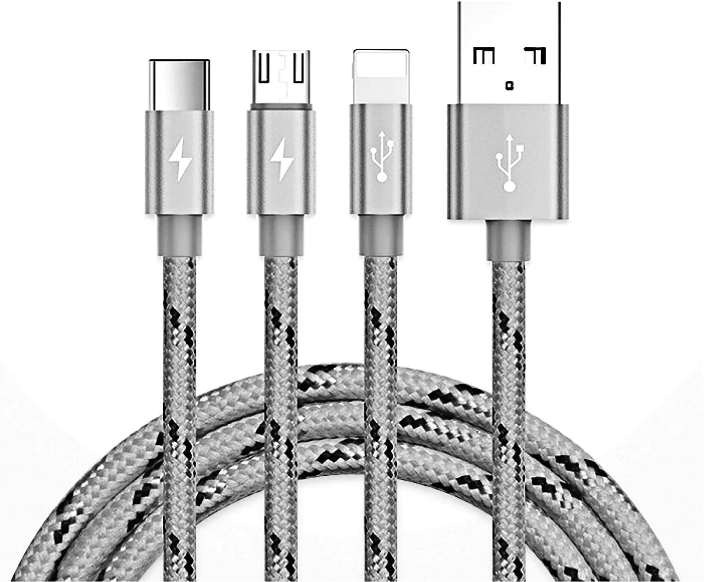 Yoobao 1.2m Multi Charger 3 in 1 Cable with Type C, Micro, Lightning Interface for Android, iPhone, Smartphones (Grey, Pink) | YB-453
