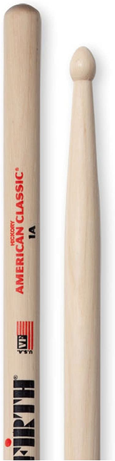 Vic Firth American Classic 1A Wood Taj Mahal Tip  Drumsticks (Pair) Drum Sticks for Drums and Percussion