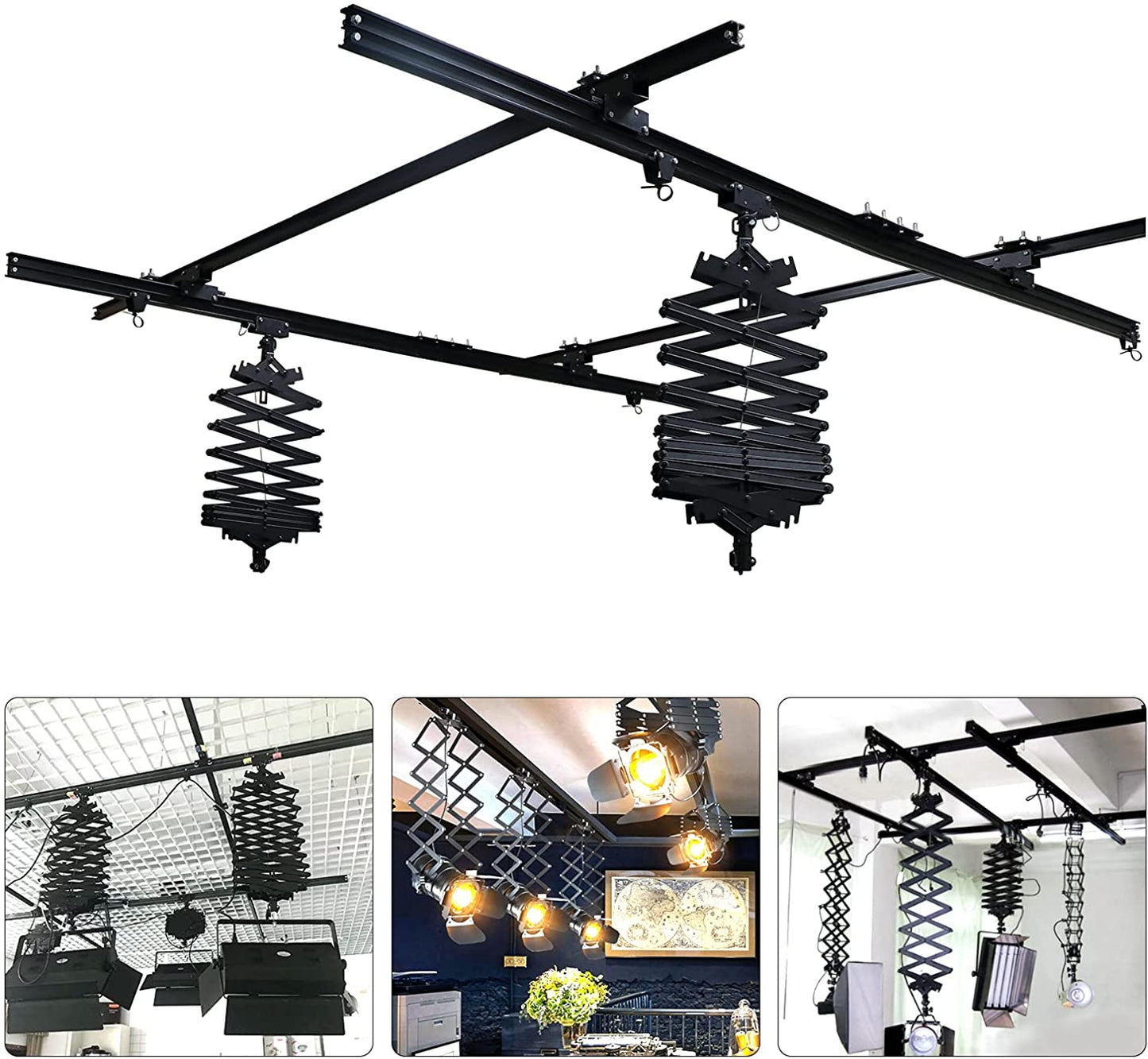 Pxel 118" Photo Studio Pantograph Ceiling Track System Complete Kit Photography Video Lighting Support 43-200CM Drop with Accessories