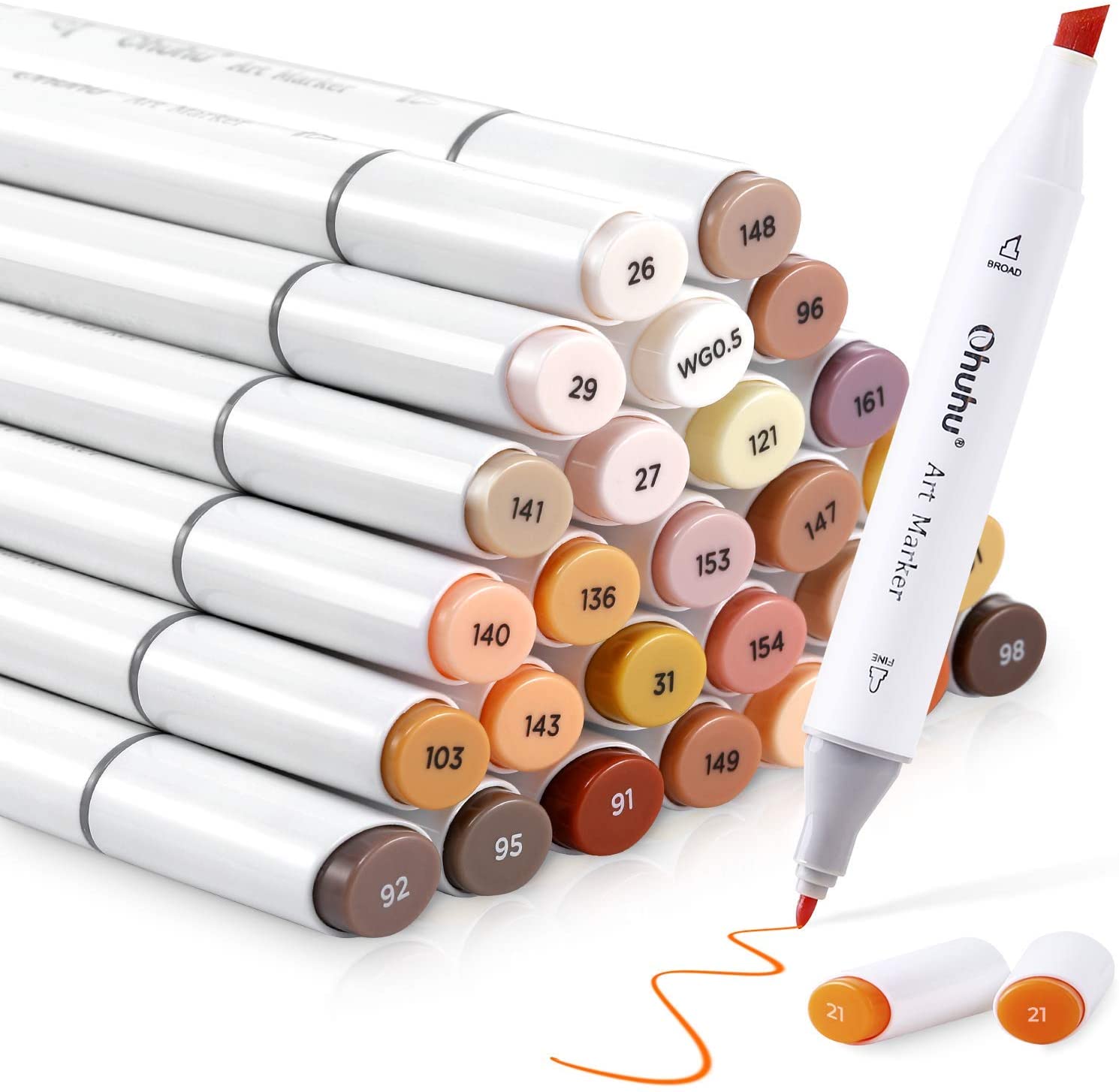 Ohuhu Alcohol Based Dual Tipped Art Markers for Illustrations and Coloring for Kids and Adults 36 Skin Tone Colors plus 1 Color Blender (Chisel and Fine) OHUHU Y30-80400-81 | JG Superstore by Juan Gadget
