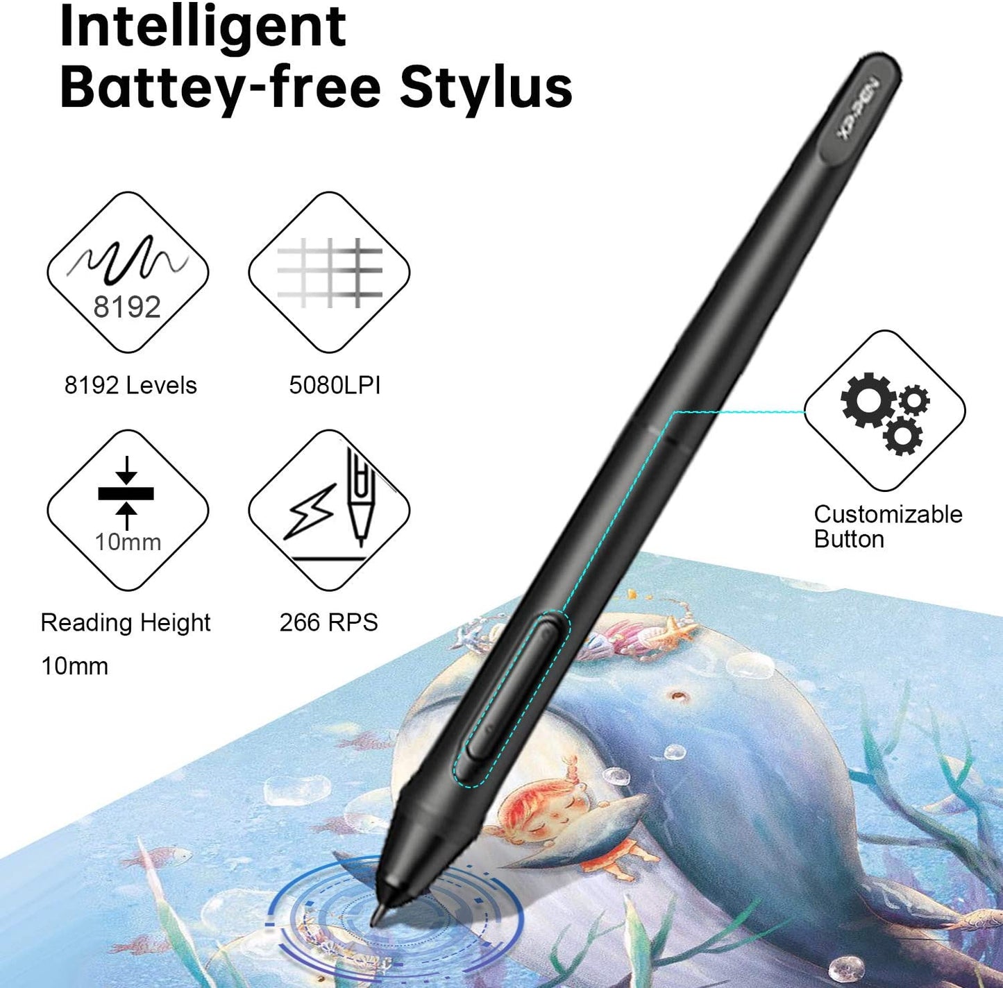 Professional Graphics Drawing Tablet Writing Board Controller Knob 8192  Levels Battery-Free Stylus Support PC/Laptop/
