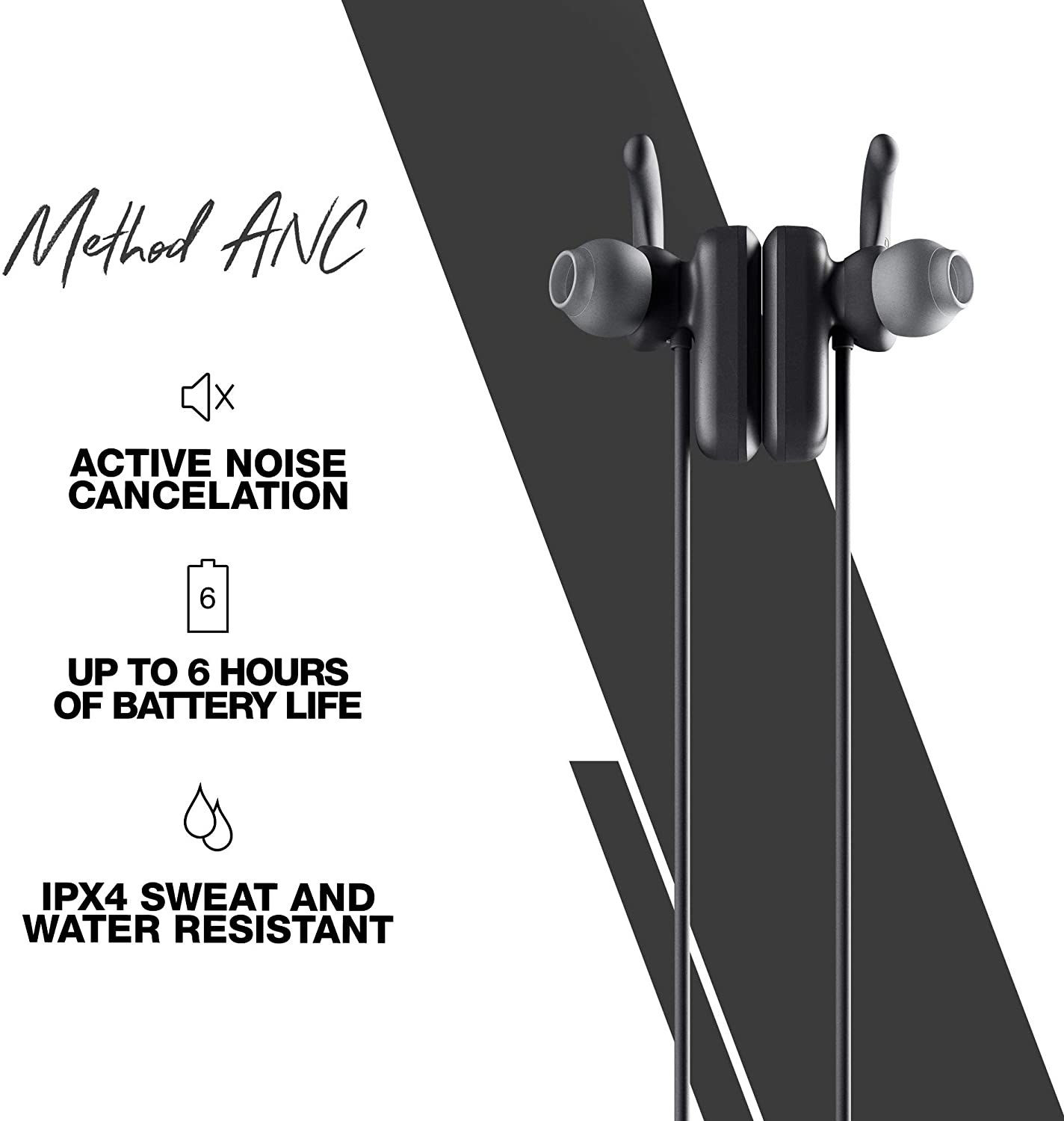 Skullcandy Method ANC IPX4 Sweat and Water Resistant Wireless In-Ear Earbuds with Magnetic Buds and Microphone (BLACK, RED)