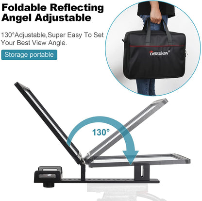 Desview / Bestview T12 12" Universal Teleprompter with Horizontal / Vertical Shooting, Bluetooth Remote Control, and Mobile App Support for Smartphone, Tablet, DSLR Camera Portable for Youtube Interview Studio
