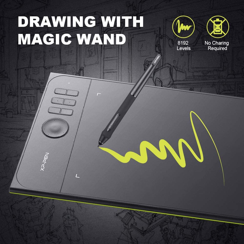 XP-Pen Star 06C V2 Tablet 10 x 6 Inches 5080 LPI Wired USB Drawing Board with Battery Free Stylus Pen Sleeve Quick Dial 6 Shortcut Keys for Digital Graphic Artist for Laptop PC