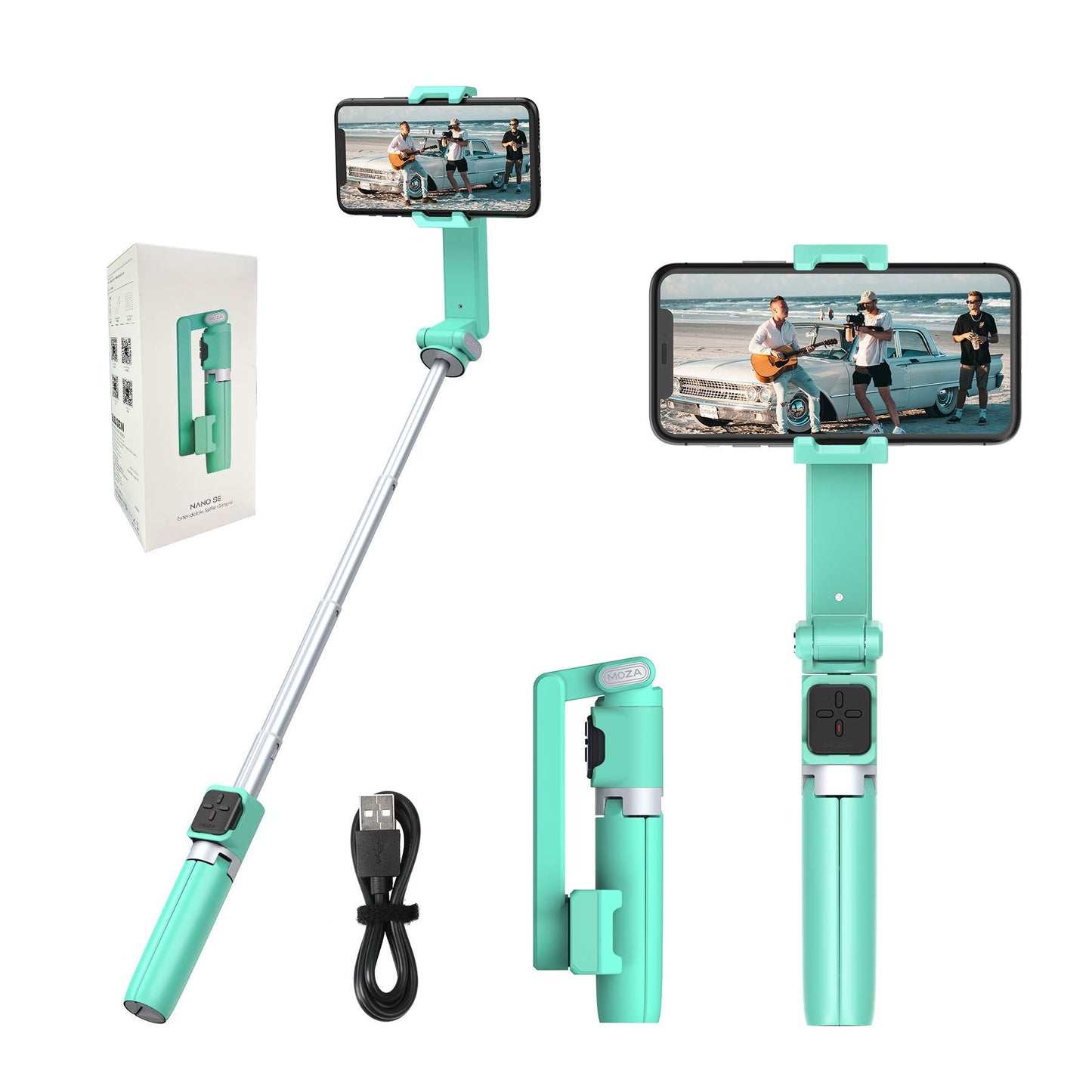 Moza Nano SE Phone Selfie Stabilizer, Extendable Anti-Shake Smartphone Gimbal for Shooting, Photography, Livestream, Youtube Extendable Bluetooth Remote Control with Tripod, (Green, Black)