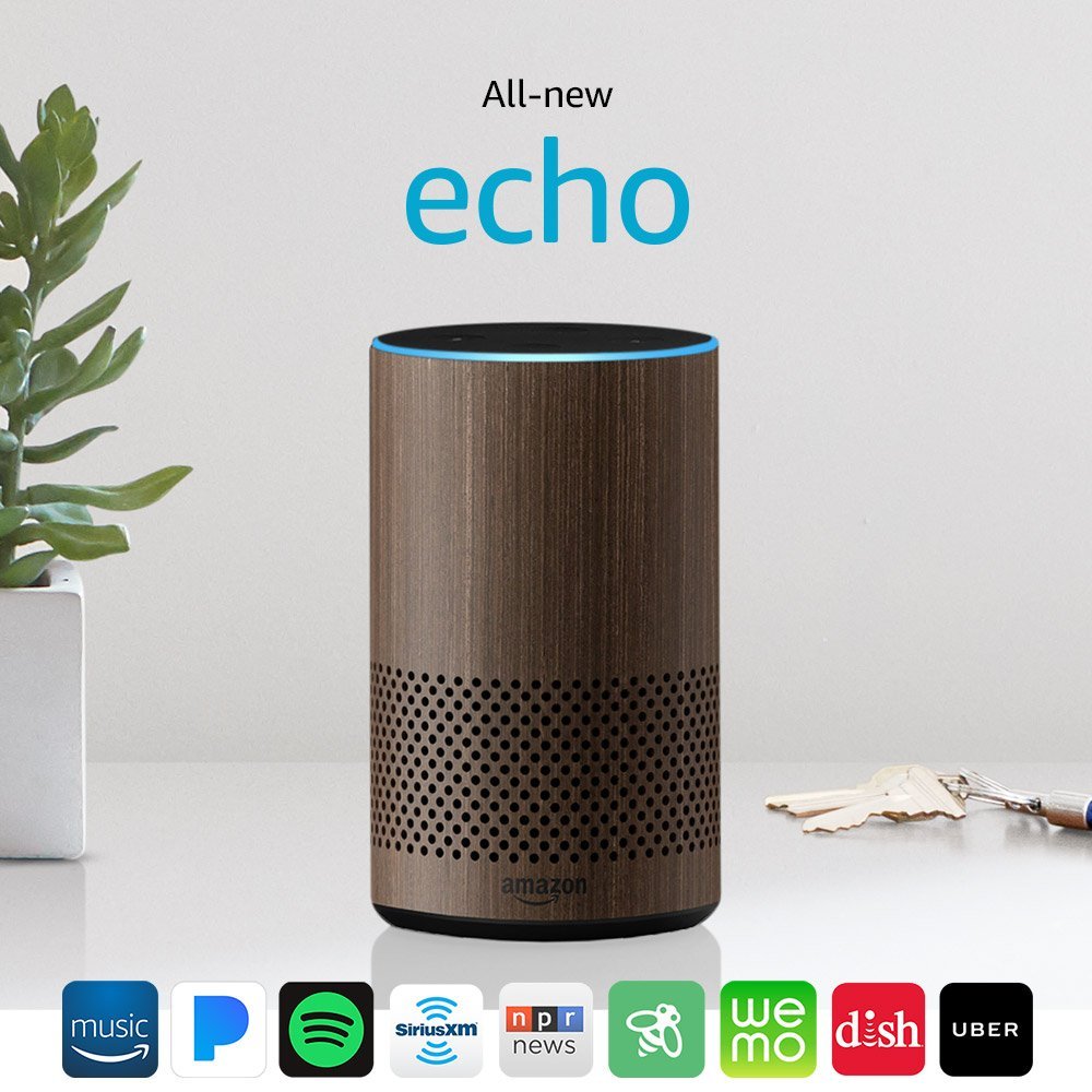 All New Amazon Echo 2nd Generation 2017 Walnut with improved sound powered by Dolby
