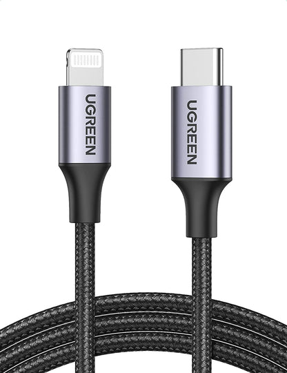 [CLEARANCE] UGREEN USB-C to Lightning Cable 3A Fast Charging Cable Aluminum Braided Shell (2M) (Silver) |70525