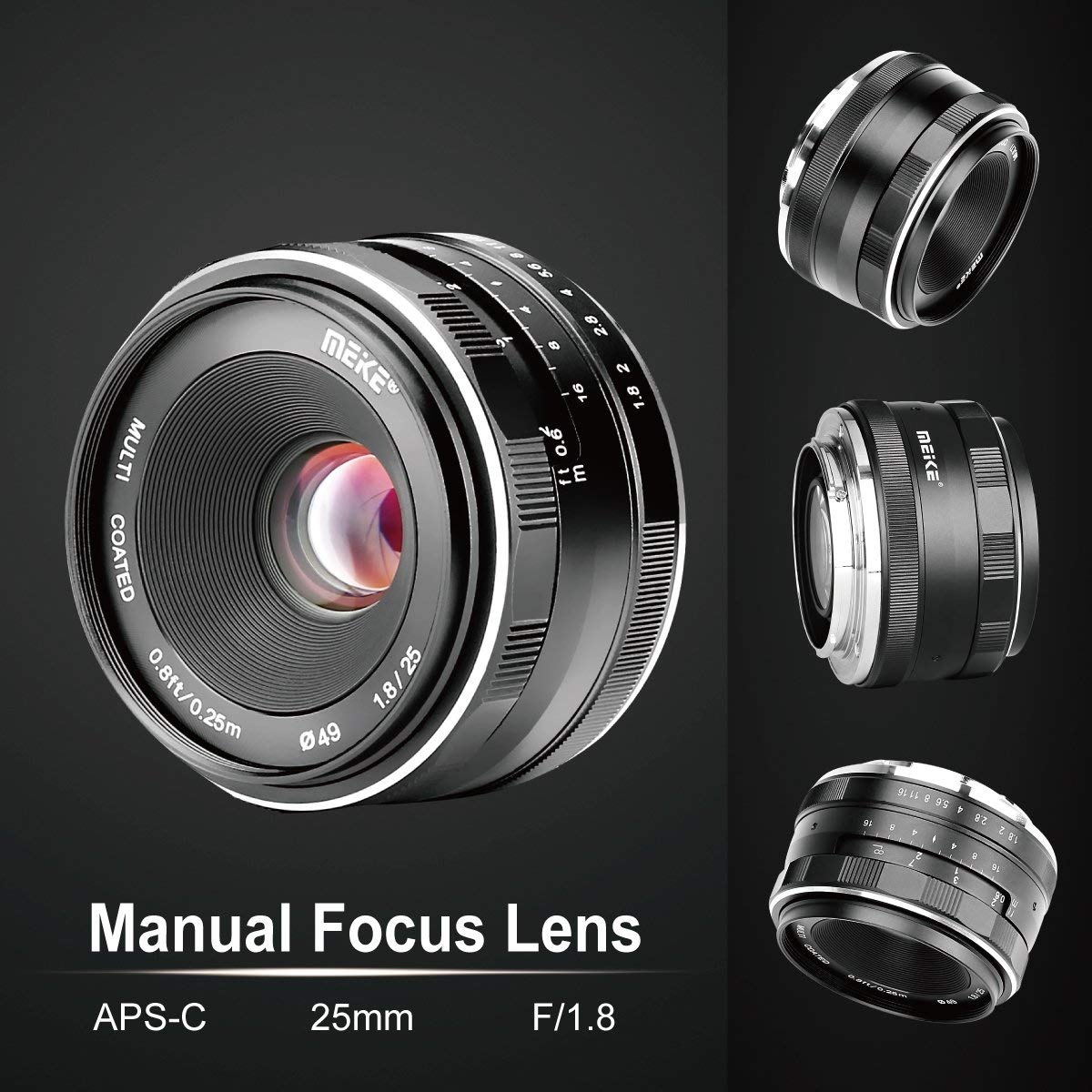 Meike 25mm f/1.8 Large Aperture Wide Angle Lens Manual Focus Lens for Canon EOS-M Mount Mirrorless Cameras