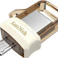 SanDisk Ultra 64GB / 128GB / 256GB Dual Drive m3.0 USB Flash Drive with Micro USB OTG compatibility (Black, Gold)