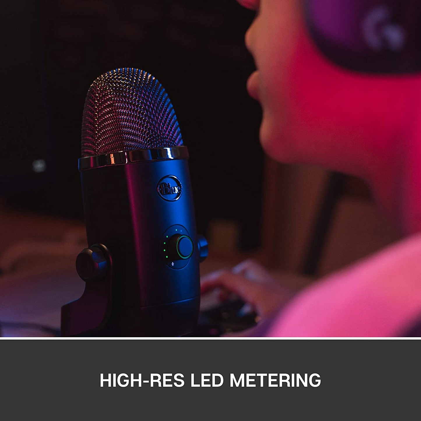 Blue Yeti X Blackout Edition Multi Patterned Professional USB Microphone with 4-Capsule Array, Smart Knob Support and High-Res LED Metering