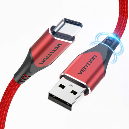 [CLEARANCE] Vention Cotton Braided USB 2.0 A Male to C Male 3A USB Cable (CODR) 480Mbps for Smartphones, Tablets and Other USB -C Devices 2M Red