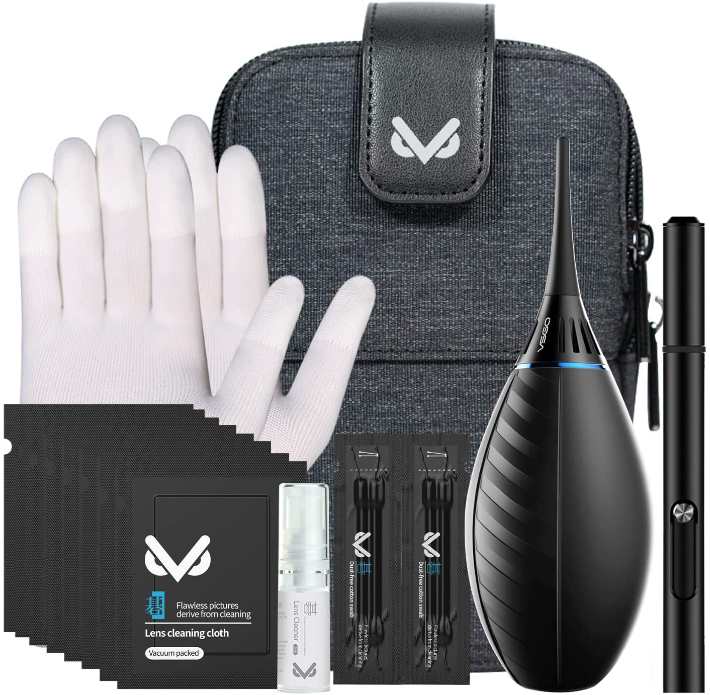 VSGO VS-A3E Warp-up Camera Cleaning Kit VS-A3E Portable Bag Air Blower Lens Cleaning Pen Spray Cotton Swab Cloth for Camera Lens Optical Optical Phone