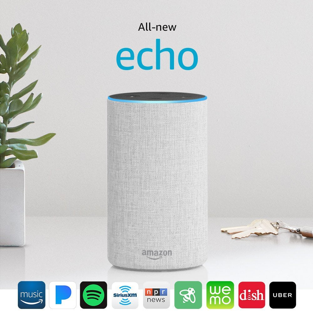 All New Amazon Echo 2nd Generation 2017 Sandstone with improved sound powered by Dolby