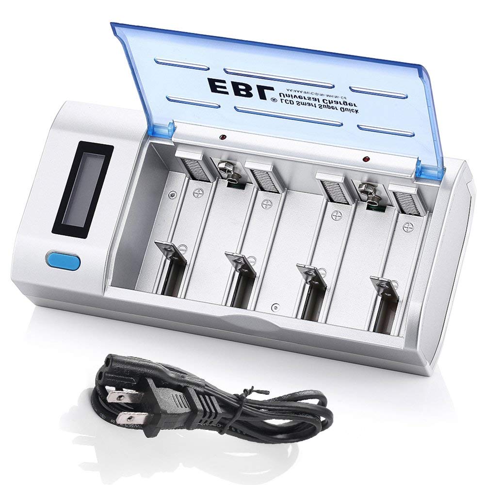 EBL Smart Battery Charger for C D AA AAA 9V Ni-MH Ni-CD Rechargeable Batteries with Discharge Function & LCD Display