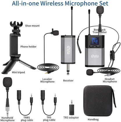 [CLEARANCE] Uhuru by Maono AU-WM721 Professional Battery Powered Wireless UHF Lavalier Microphone with Bodypack Transmitter and Receiver for Interviews, Live Streaming, Dance Teaching, Youtube, Weddings