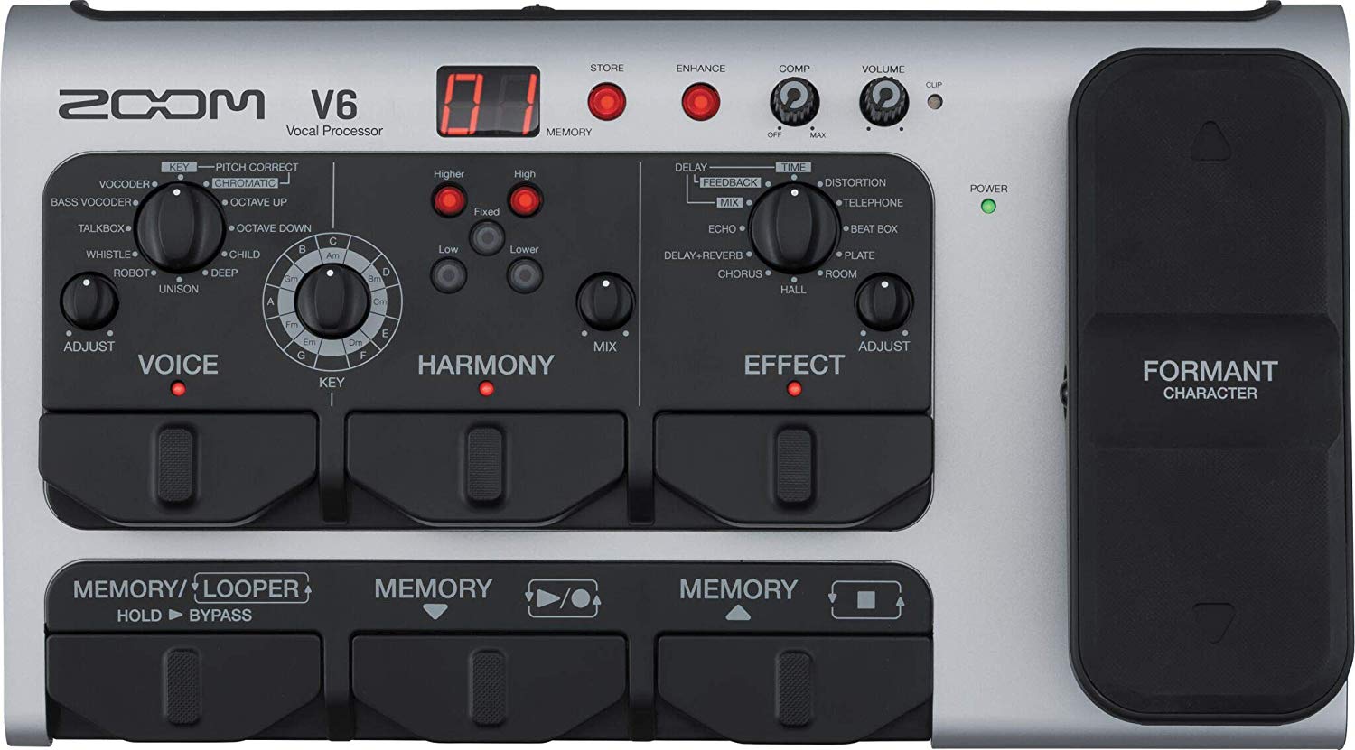 Zoom V6 Vocal Effects Pedal with Voice Processing Processor, Harmony, Effects, 40 Presets, Looper, and Included SGV-6 Shotgun Mic