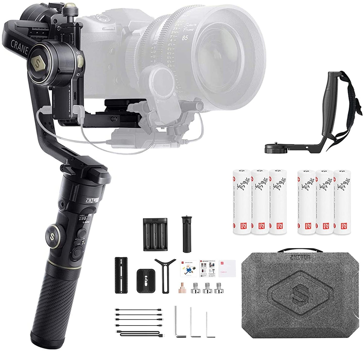 Zhiyun-Tech CRANE 2S Combo Kit 3-Axis Handheld Gimbal Stabilizer and Grip with Upgraded Flexmount System for DSLR and Mirrorless Cameras