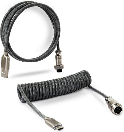 Royal Kludge M12 5ft Braided USB-A to Type-C Aviator Custom Connector Cable with Nylon Woven Double Sleeve Sheathing and Metal Plugs for PC and Laptop Computer (Black, Grey)
