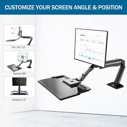 [CLEARANCE] NB North Bayou NB40 22"- 32" with 15Kg Max Payload Sit and Stand Workstation VESA Monitor Desk Mount, Keyboard Tray and Gas Strut Full Motion Swivel Arm for LCD LED TV Television