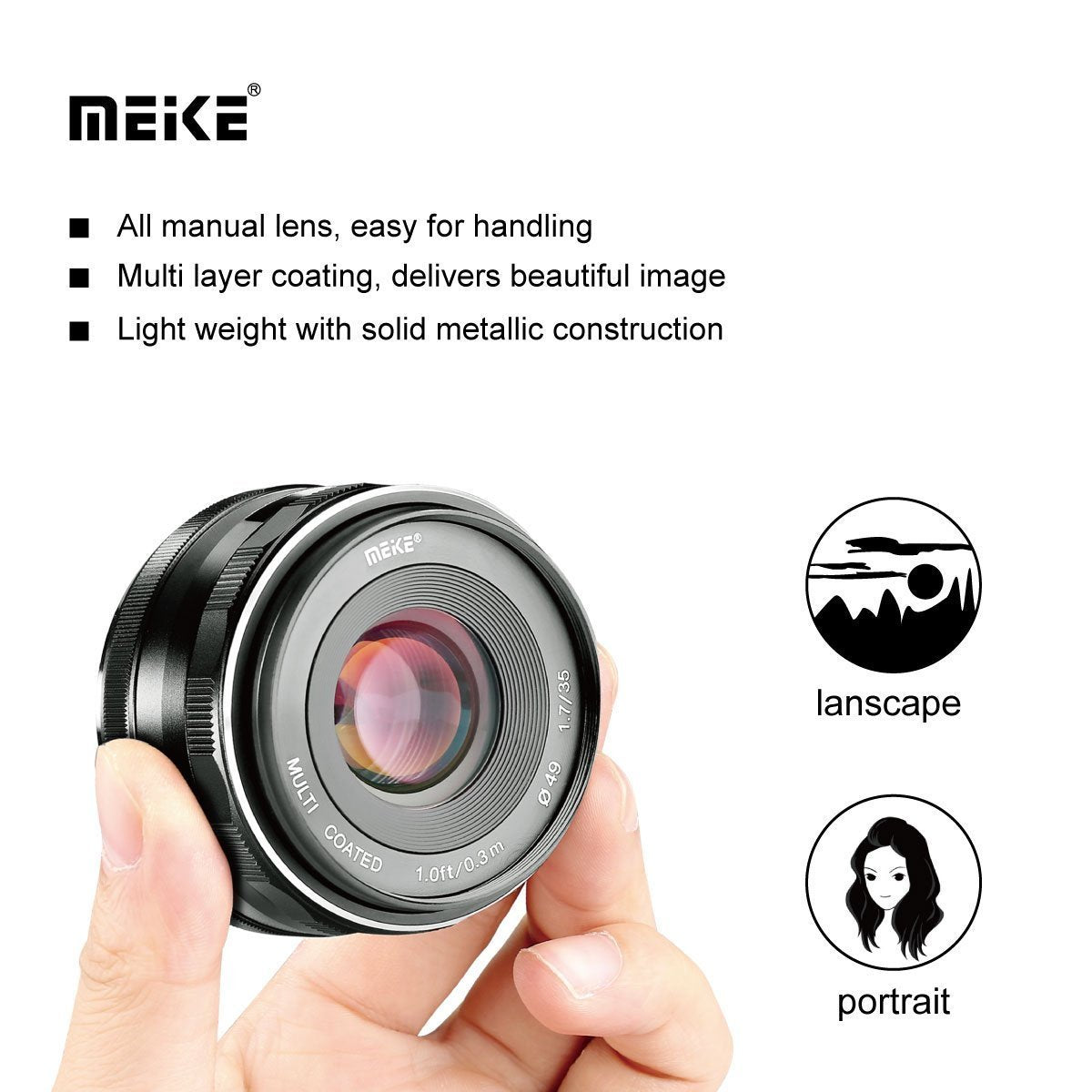 Meike MK-35mm 35mm F1.7 Large Aperture Manual Focus Fixed Lens for Canon EF-M EOS M1 M2 M3 M5 M6 M10 M100